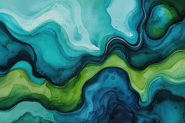Obraz premium Teal Blue and Green Abstract Watercolor Background with Liquid Texture