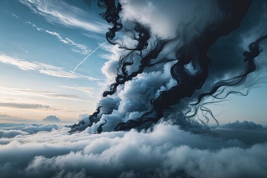 Cloudy Skies Merge with Ink-Like Tendrils and Foggy Vapor