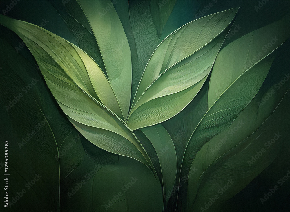 Poster green leaves create a calming background in this image. abstract botanical illustration with smooth 