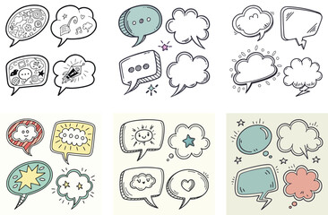 Hand-Drawn Doodle Speech Bubbles – Cute Cartoon Vector Elements for Social Media & Comics