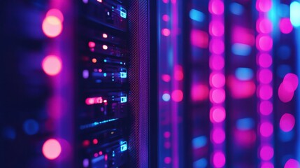 High Contrast Lighting in Server Room with Blurred Background