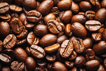 Fototapeta premium Dynamic Display of Golden Brown Coffee Beans in Full Screen Format