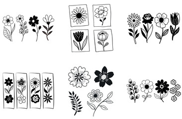 Hand-Drawn Doodle Floral Elements – Cute Sketchy Flower Vector Set for Designs and Stickers , 24 set bundle