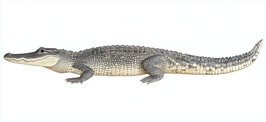 Fototapeta premium Realistic Crocodile Lying on White Background Showcasing Detailed Textures and Natural Beauty 