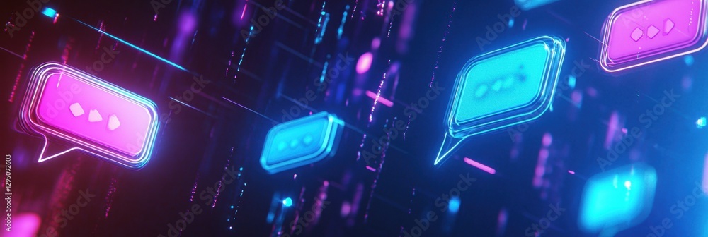 Leinwandbilder Glowing message bubbles float in a vibrant chat interface filled with lively social media notifications and colorful text effects. Generative AI