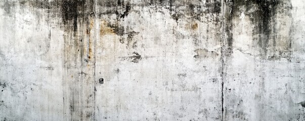 A weathered concrete wall features an abstract design, showcasing bold black and white paint splashes.