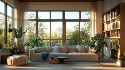 Fototapeta premium Cozy living room with abundant natural light.
