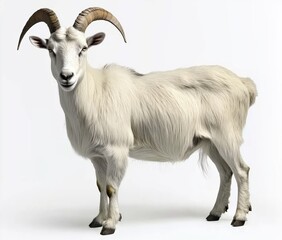 Fototapeta premium Majestic White Goat Standing Gracefully Against a Clean White Background with Soft Lighting 