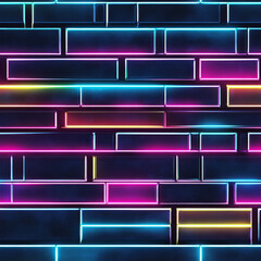 Obraz premium Neon glowing brick wall with vibrant colors and modern design, creating dynamic and energetic atmosphere. Perfect for backgrounds or creative projects