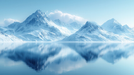 Fototapeta premium serene frozen lake reflects snow covered mountains under clear sky