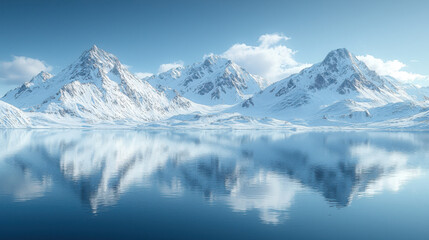 Obraz premium Majestic snow covered mountains reflecting in serene frozen lake