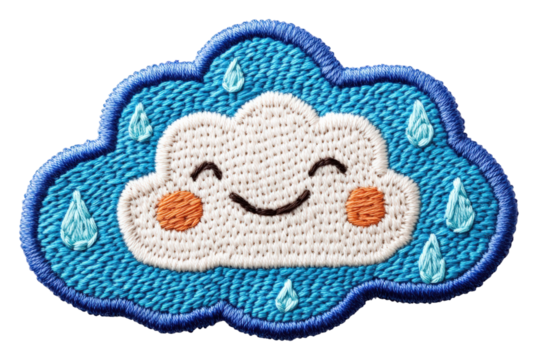 Cute happy cloud embroidery patch creative crafts whimsical. Patch design isolated