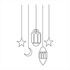 Ramadan Kareem continuous one line art drawing of Eid Mubarak Islamic decoration design outline vector