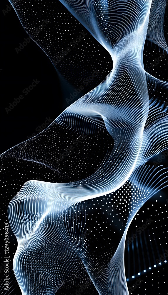 Poster abstract digital lines and dots create an ethereal flowing form