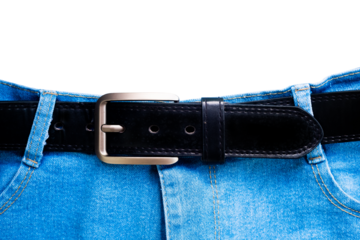 leather belt on jeans isolated