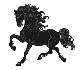 Majestic Black Horse with Flowing Mane in Dynamic Pose