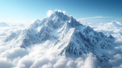Fototapeta premium Majestic snowy peaks rise above soft clouds, creating breathtaking view