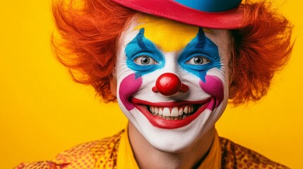 Fototapeta premium A cheerful clown portrait with funny face and hat
