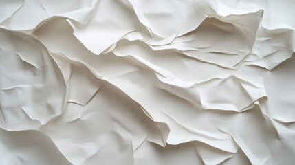 Obraz premium A wrinkled white paper with numerous folds and creases lies flat on a pristine, white surface below.
