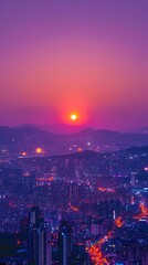 Purple city sunset illustration poster background