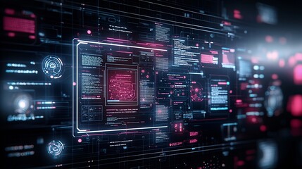 Obraz premium a sleek documentation interface, depicting information knowledge documentation as interactive panels floating in zero gravity, metallic and glass textures, futuristic minimalism, glowing data points,