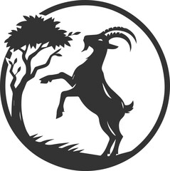 Goat standing on hind legs, reaching for a tree branch animal vector silhouette