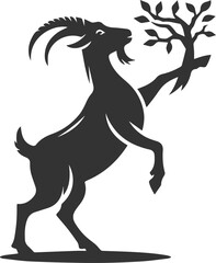 Goat standing on hind legs, reaching for a tree branch animal vector silhouette