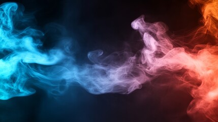 Abstract Smoke Patterns in Vibrant Blue and Orange Hues Against a Dark Background