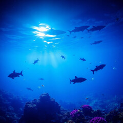 Obraz premium Pristine Plastic-Free Ocean with Vibrant Marine Life and Coral Reefs