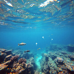 Fototapeta premium Pristine Plastic-Free Ocean with Vibrant Marine Life and Coral Reefs