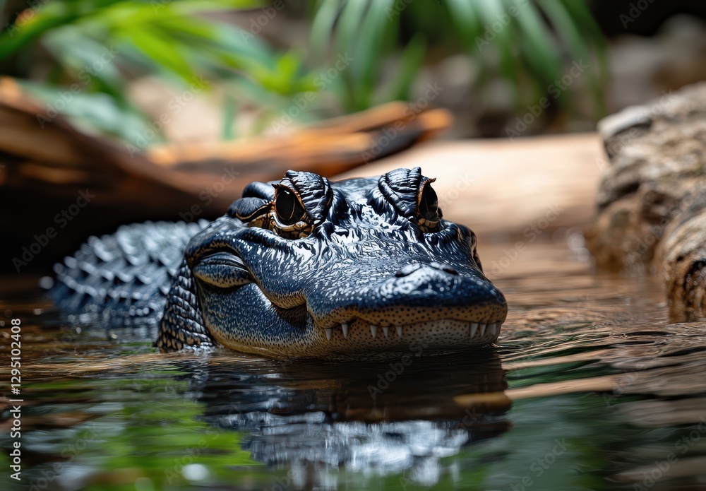 Poster close-up of alligator in a natural habitat, displaying unique textures and features above water surf