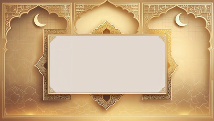A vibrant Ramadan background design with an elegant Arabic-inspired pattern, featuring intricate geometric shapes and subtle crescent moon motifs, set against a warm golden beige tone.