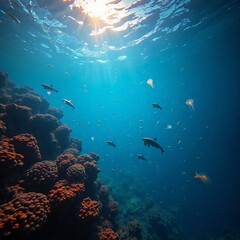 Fototapeta premium Pristine Plastic-Free Ocean with Vibrant Marine Life and Coral Reefs