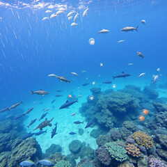 Fototapeta premium Pristine Plastic-Free Ocean with Vibrant Marine Life and Coral Reefs