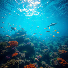 Fototapeta premium Pristine Plastic-Free Ocean with Vibrant Marine Life and Coral Reefs