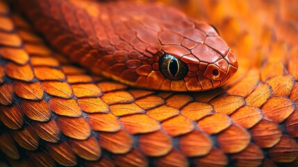Fototapeta premium Close-up of vibrant red snake coiled, exotic reptile details