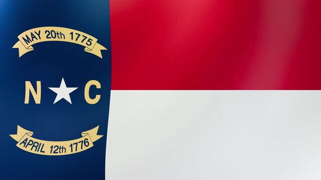Seamless 3D loop of North Carolina&rsquo;s flag with historic dates waving in wind. Vibrant 4K video for patriotic displays, educational content, and coastal-themed projects.