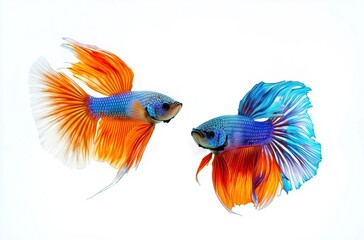 Fototapeta premium Majestic Betta Fish Swimming Gracefully with Vibrant Colors Against a White Background 