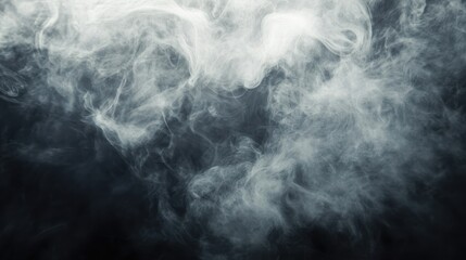 Fototapeta premium Delicate tendrils of smoke are gracefully swirling and dancing in the air against a deep black background.