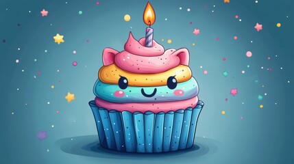 birthday cupcake rainbow cupcake isolated catoon