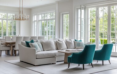Modern, light-filled living room with patio access