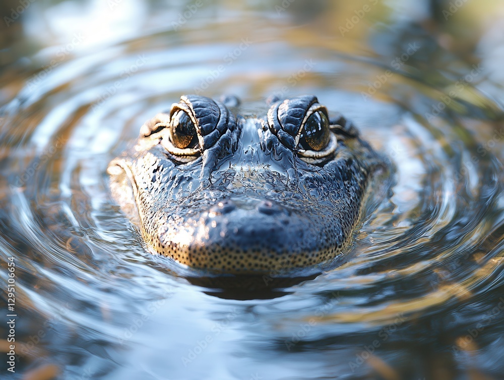 Aufkleber close-up portrait of a lurking frog in rippling water with soft reflections and textures highlightin