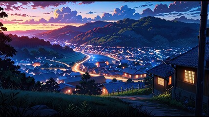 Anime village landscape background