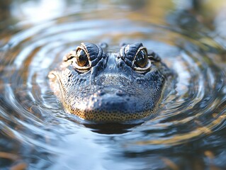 Fototapeta premium Close-Up Portrait of a Lurking Frog in Rippling Water with Soft Reflections and Textures Highlighting Its Unique Features and Habitat