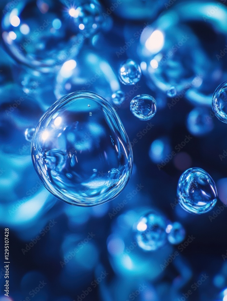 Fototapete glowing gas bubbles rise underwater in a serene environment creating a mesmerizing blue atmosphere. 