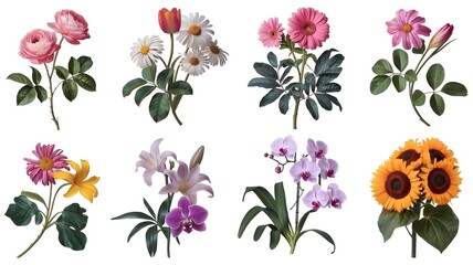 A popular design, flowers with branches and leaves