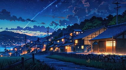 Anime village landscape background
