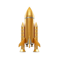 Golden rocket, space ship, isolated on white transparent.