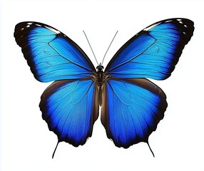 Stunning Blue Butterfly Spreading Its Wings Against a White Background, Evoking a Sense of Freedom
