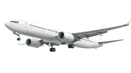 Commercial airplane isolated on transparent background, high-resolution png for aviation design projects and digital illustrations, featuring detailed aircraft structure and modern airliner aesthetics